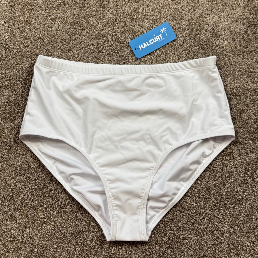 Women's White Bikini Brief Bottoms Mid-rise Halcurt Size Large NWT Beach Summer